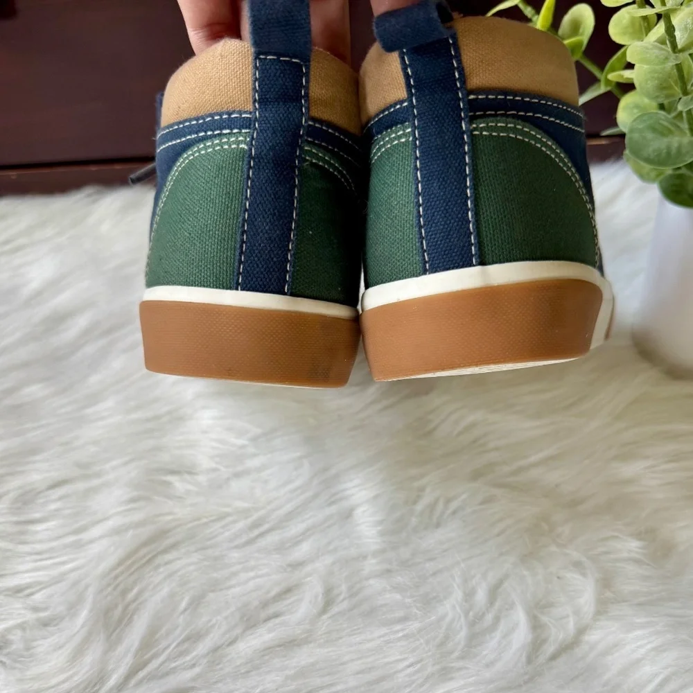 Old Navy Kids Colorblock Canvas High-Top Sneakers Navy Burgundy Tan Size 4‎